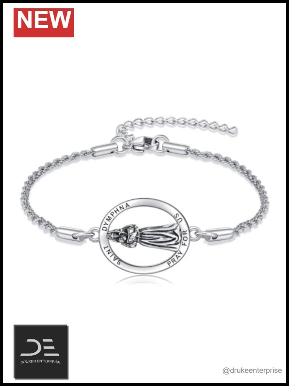 St Dymphna Necklace Bracelet 18K White Gold Plated Catholic Jewelry Gift for